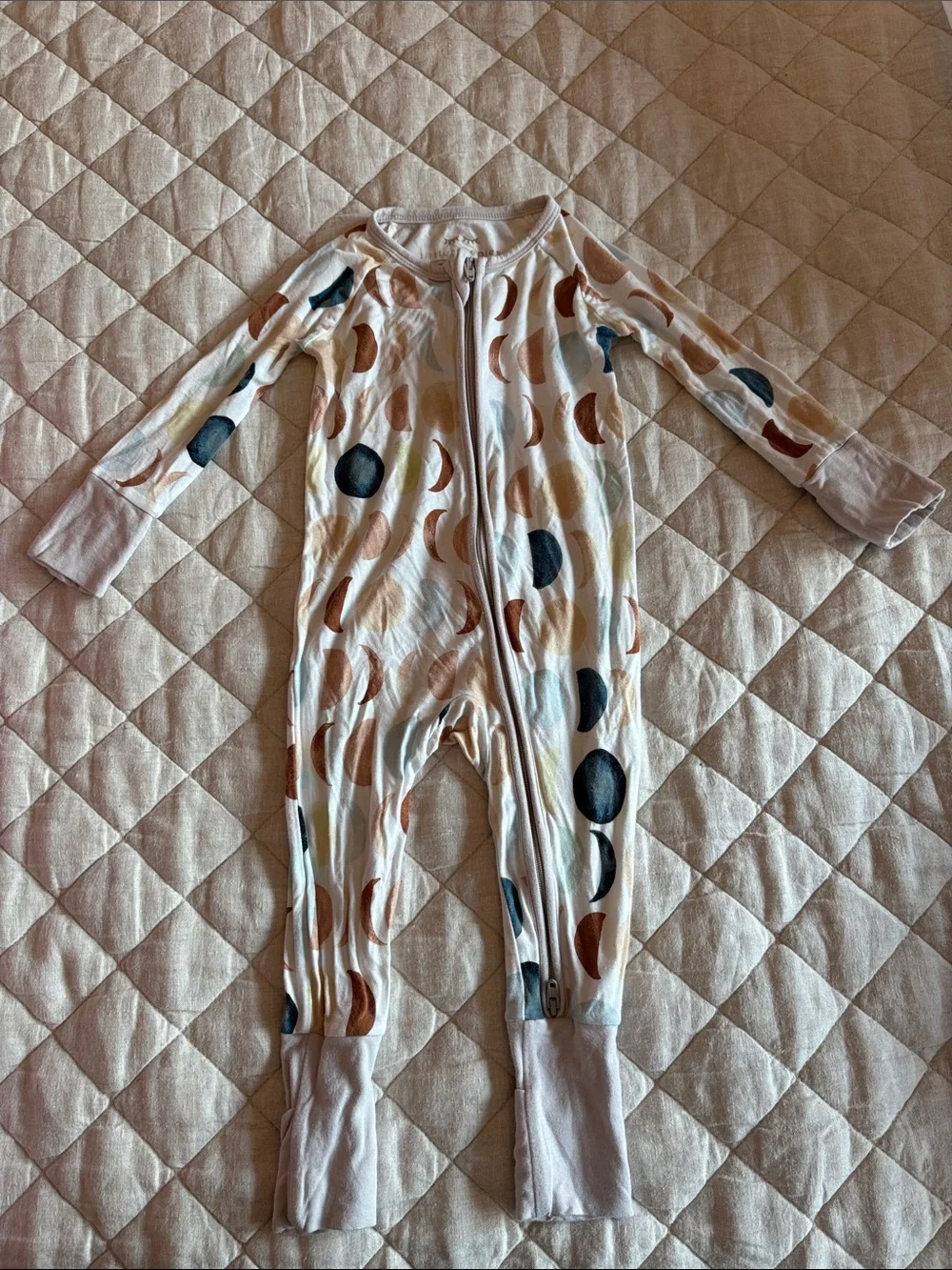 Little Sleepies White Zip One-Piece Footie with Moon and Dot Print
